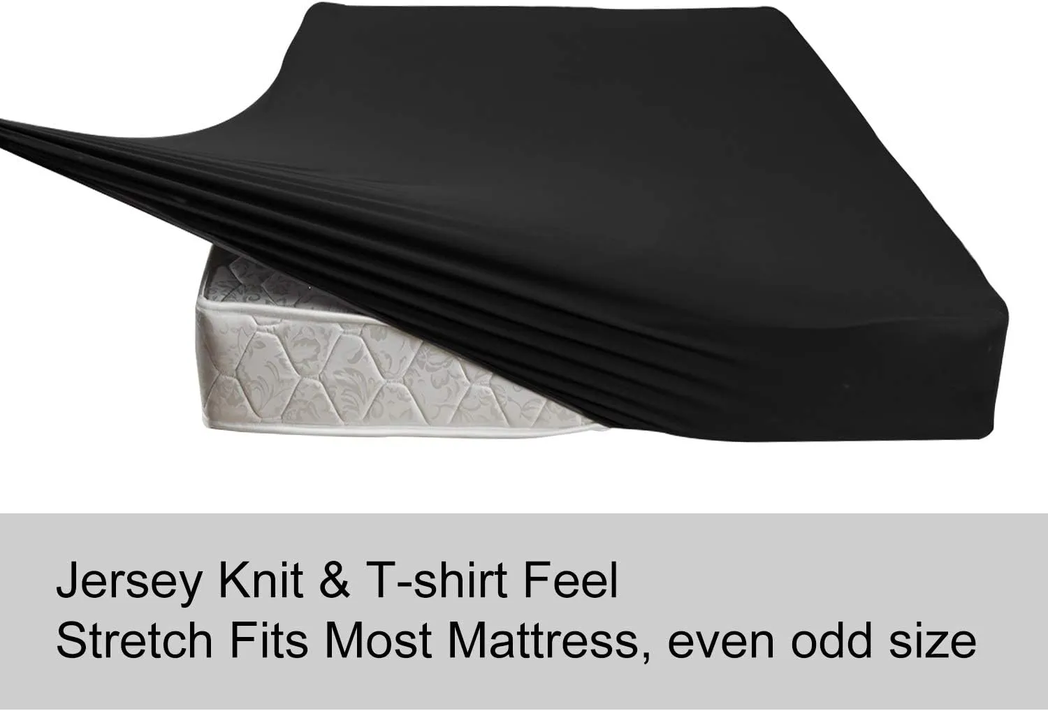 Queen Size Fitted Sheet Only - 4-Way Stretch Jersey Knit, Cozy T-Shirt Soft, Wrinkle Free, Snug Fit & Stay in Place, No More Slipping Off for Mattress (Deep: 5"-16") - Black, Queen