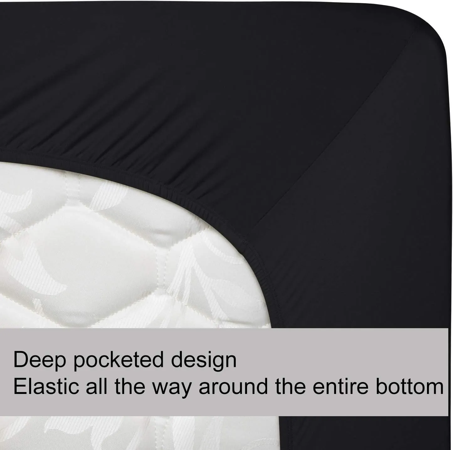 Queen Size Fitted Sheet Only - 4-Way Stretch Jersey Knit, Cozy T-Shirt Soft, Wrinkle Free, Snug Fit & Stay in Place, No More Slipping Off for Mattress (Deep: 5"-16") - Black, Queen