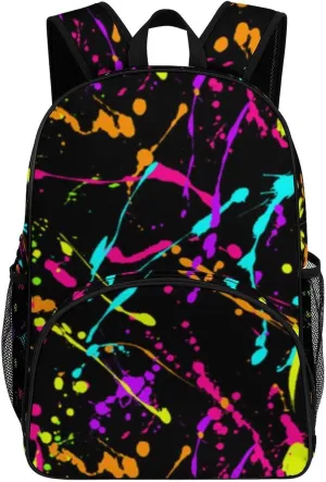 Rainbow of Neon Paint Splatters Backpack for Worker Teacher Business Hiking Travel Bag Shoulders Bag
