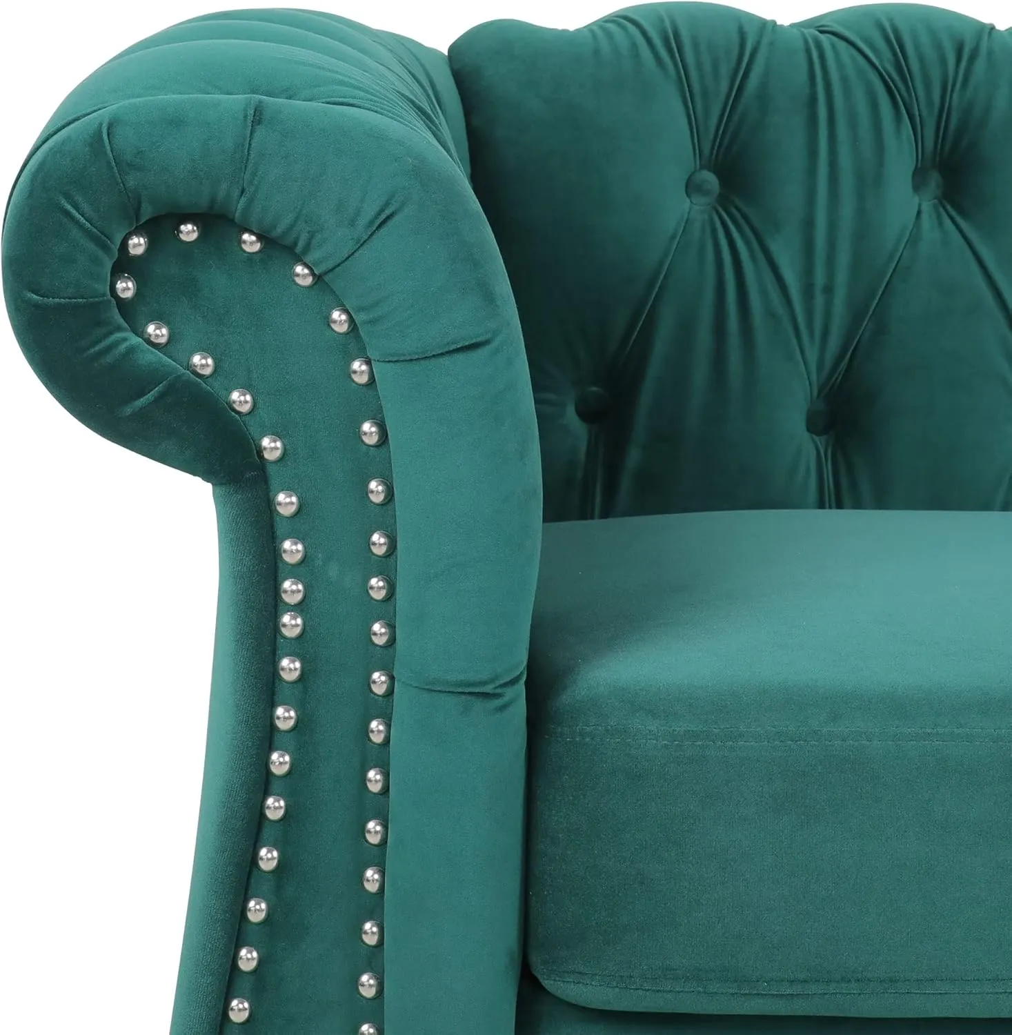 RARZOE 3 Pieces of Living Room Furniture Sofa Sets, Modern Velvet Chesterfield Sofa&Chesterfield Club Chair&Chesterfield Loveseat Sofas Set with Nailhead Trim Scroll Arms for Living Room(Green)