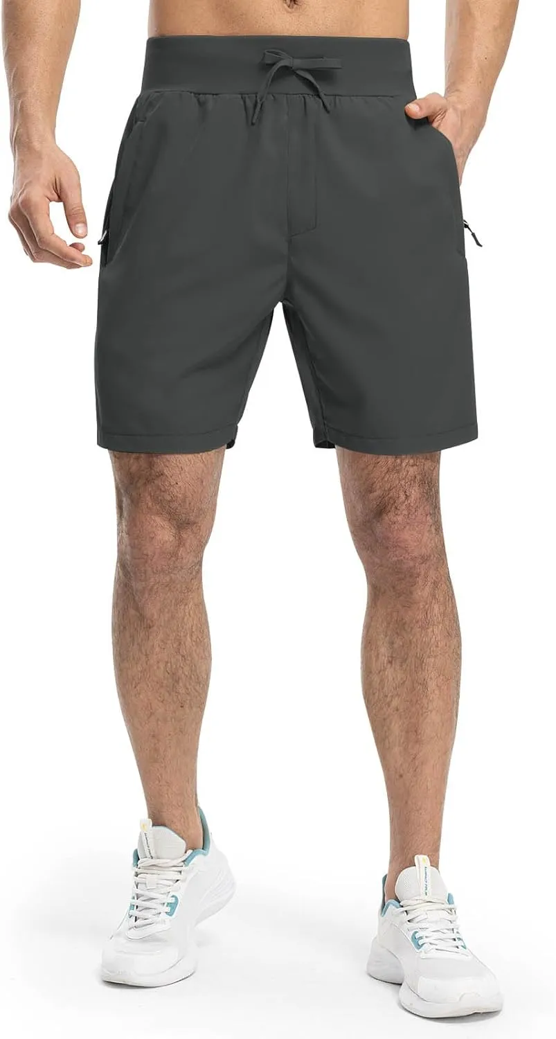 Rdruko Men's Quick Dry Hiking Shorts Lightweight Running Gym Outdoor Active Shorts with Zipper Pockets