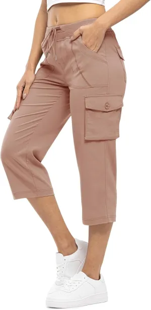 Rdruko Women's Cargo Capris Pants Lightweight Quick Dry Hiking Summer Casual Travel Pants with Pockets