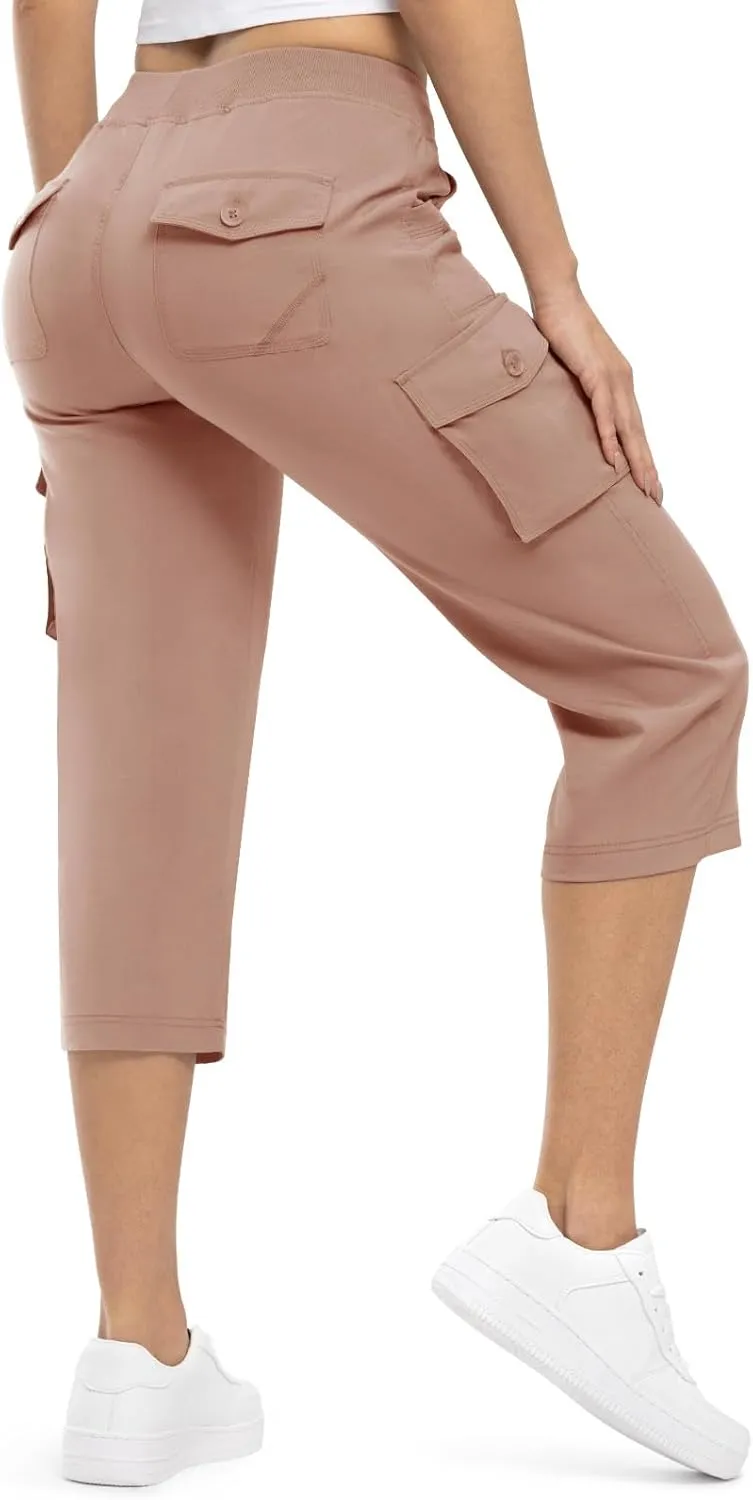 Rdruko Women's Cargo Capris Pants Lightweight Quick Dry Hiking Summer Casual Travel Pants with Pockets