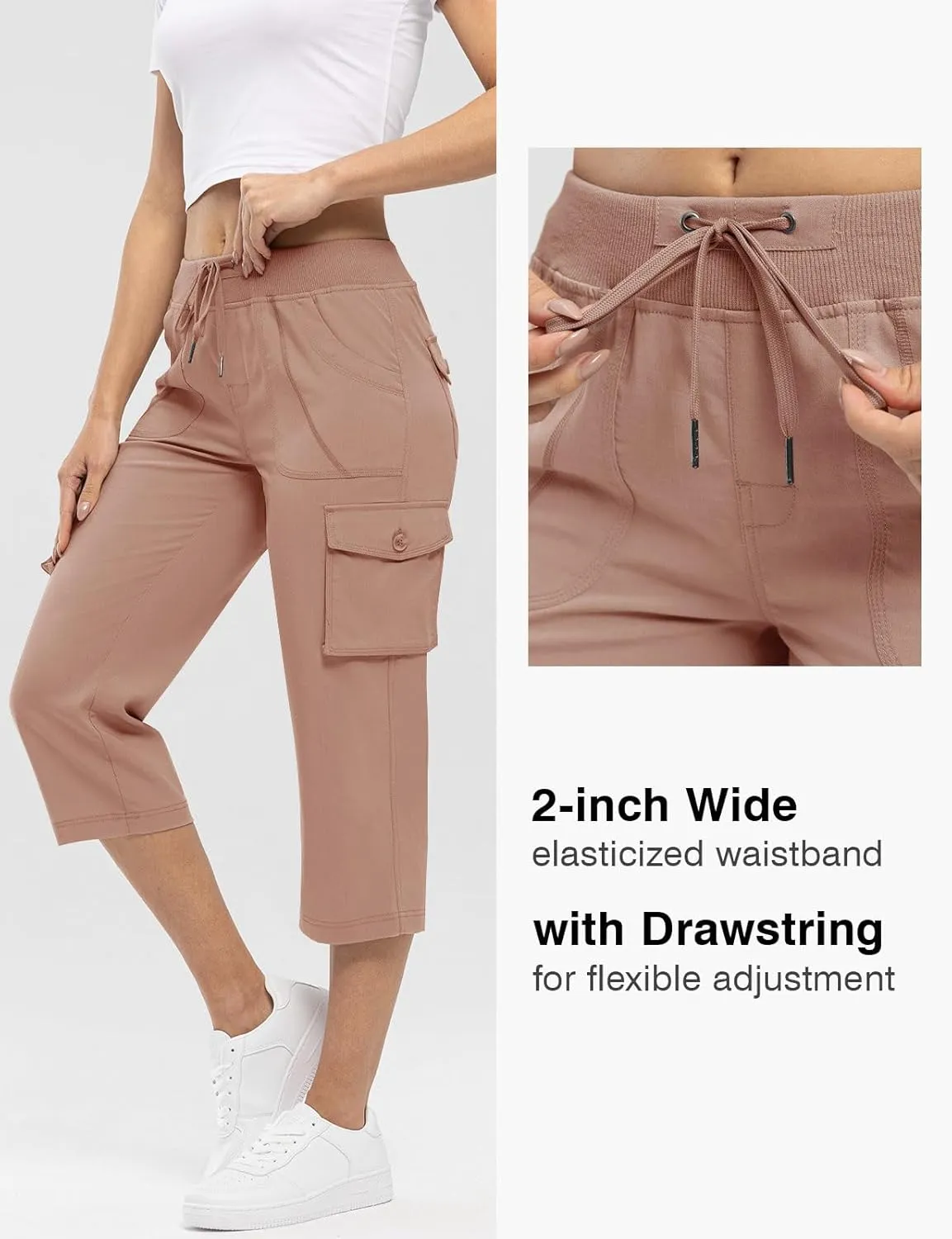 Rdruko Women's Cargo Capris Pants Lightweight Quick Dry Hiking Summer Casual Travel Pants with Pockets