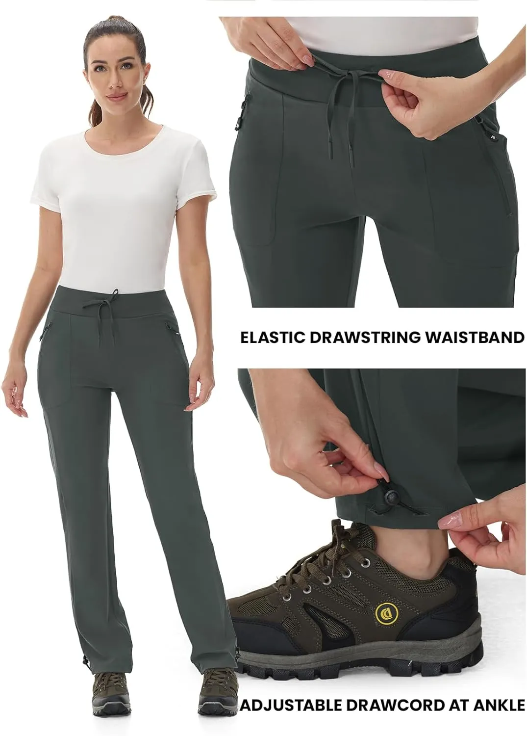 Rdruko Women's Hiking Pants Quick Dry Lightweight Water Resistant Outdoor Pants Athletic Joggers with Zipper Pockets