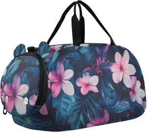 Red and Blue Floral Youth Sports Duffel Bag with Ventilated Shoe Compartment|All-Season Lightweight Travel Gym Bag for Girls & Boys|Water-Resistant Gear Bag