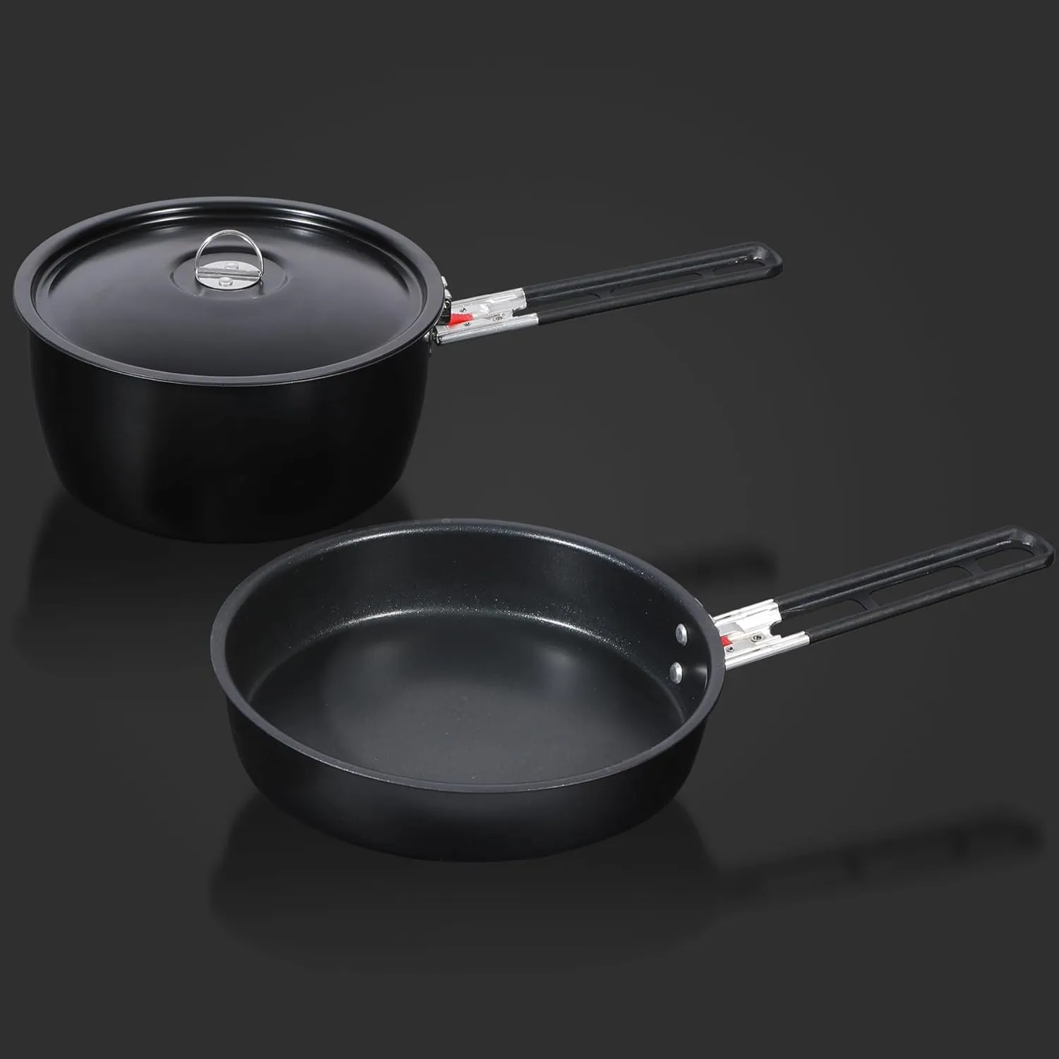 REDCAMP Camping Cookware Mess Kit with Folding Handle, Lightweight Non-Stick Camping Cooking Pot and Frying Pan with Mesh Bag for Outdoor Hiking Backpacking Picnic