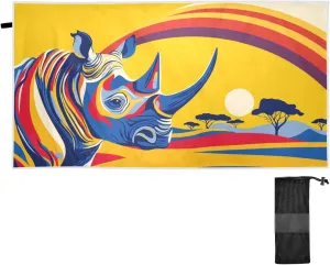 Rhino Rainbow Prairie Yellow Large Beach Towel with Bag Sand Free Camping Towel Quick Dry Towel for Travel Beach Camping Gym 71×31 in