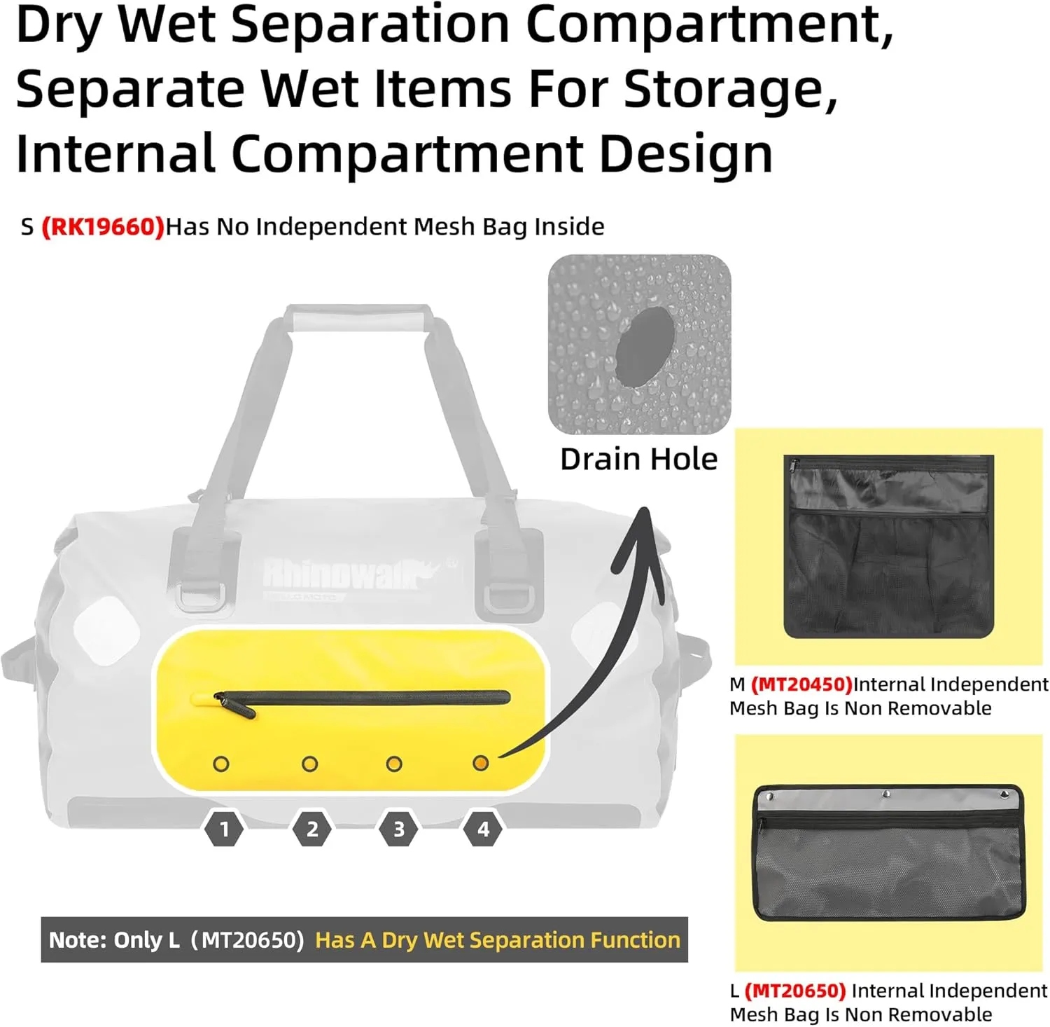 Rhinowalk Waterproof Dry Bag 45L Duffle Bag Motorcycle Travel Luggage with Large Storage Space Motorbike Rear Rack Trunk Bag for Boating, Bicycle-Black