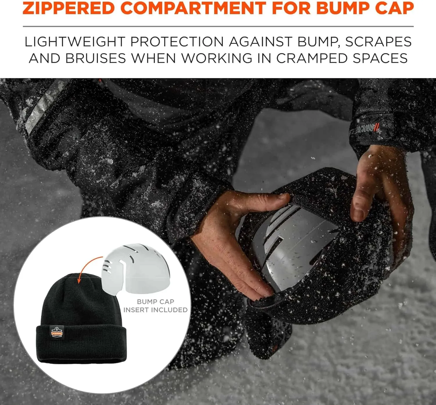 Rib Knit Winter Hat with Bump Cap Insert, Ergodyne N-Ferno 6811ZI, Black