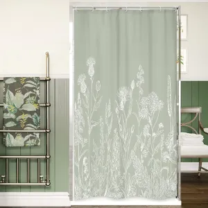Riyidecor Sage Green Floral Wildflower Shower Curtain for Bathroom Decor 36Wx72H Nature Wildflower Botanical Herbs Country Spring Leaf Art Printed Fabric Polyester Waterproof 7 Pack Plastic Hooks