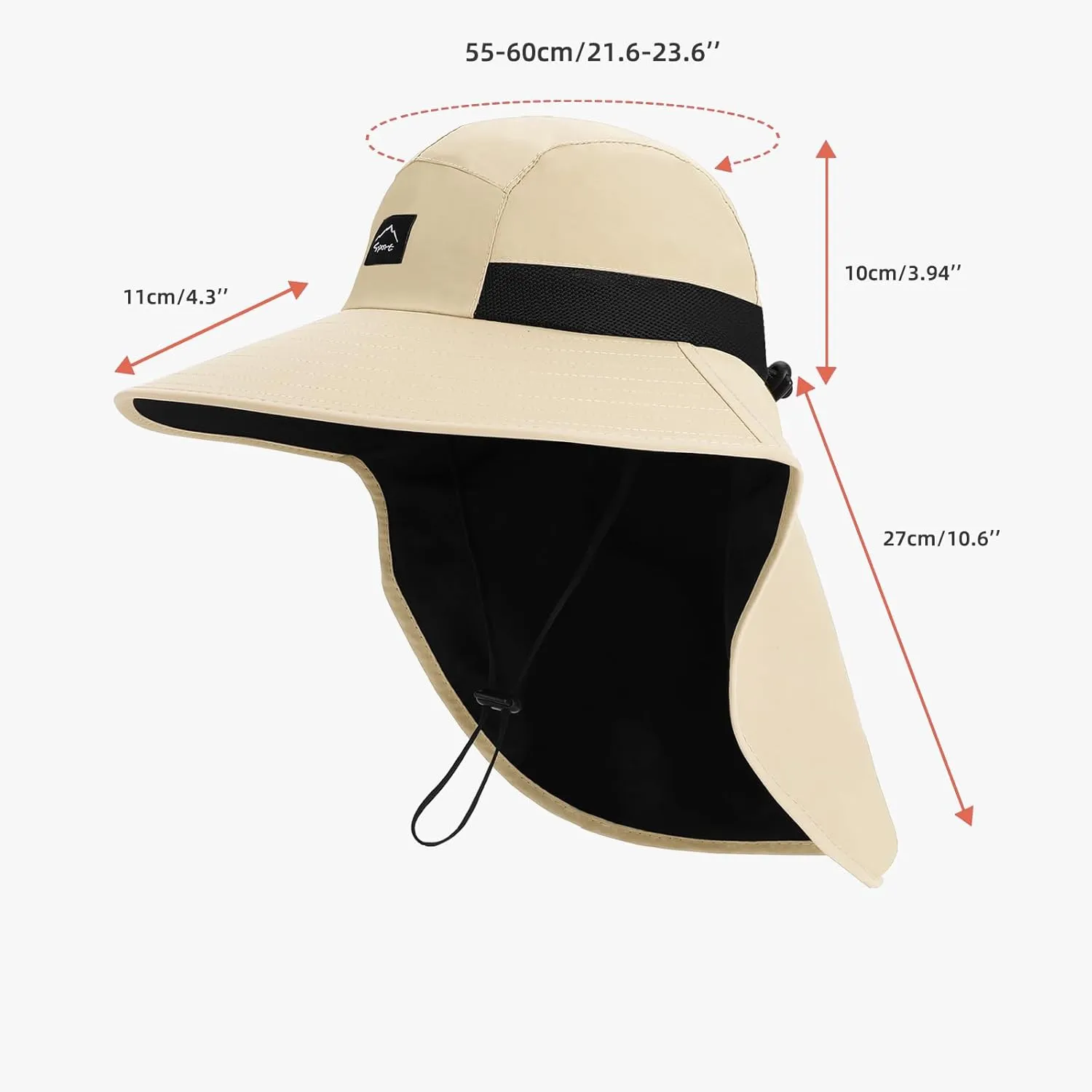 Rosoz Outdoor Sun Hat for Men Women, UPF50  Protection Safari Cap Wide Brim Mesh Fishing Hat with Neck Flap Beach Garden