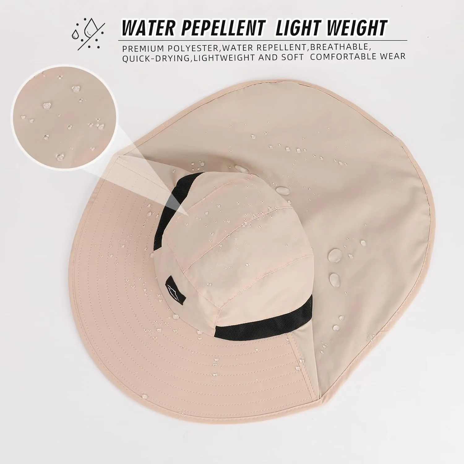 Rosoz Outdoor Sun Hat for Men Women, UPF50  Protection Safari Cap Wide Brim Mesh Fishing Hat with Neck Flap Beach Garden