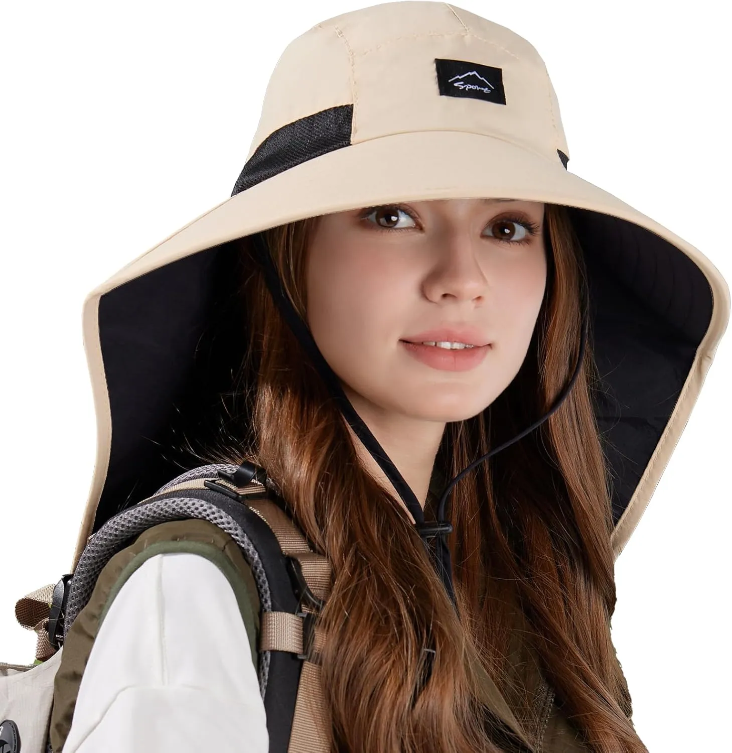 Rosoz Outdoor Sun Hat for Men Women, UPF50  Protection Safari Cap Wide Brim Mesh Fishing Hat with Neck Flap Beach Garden