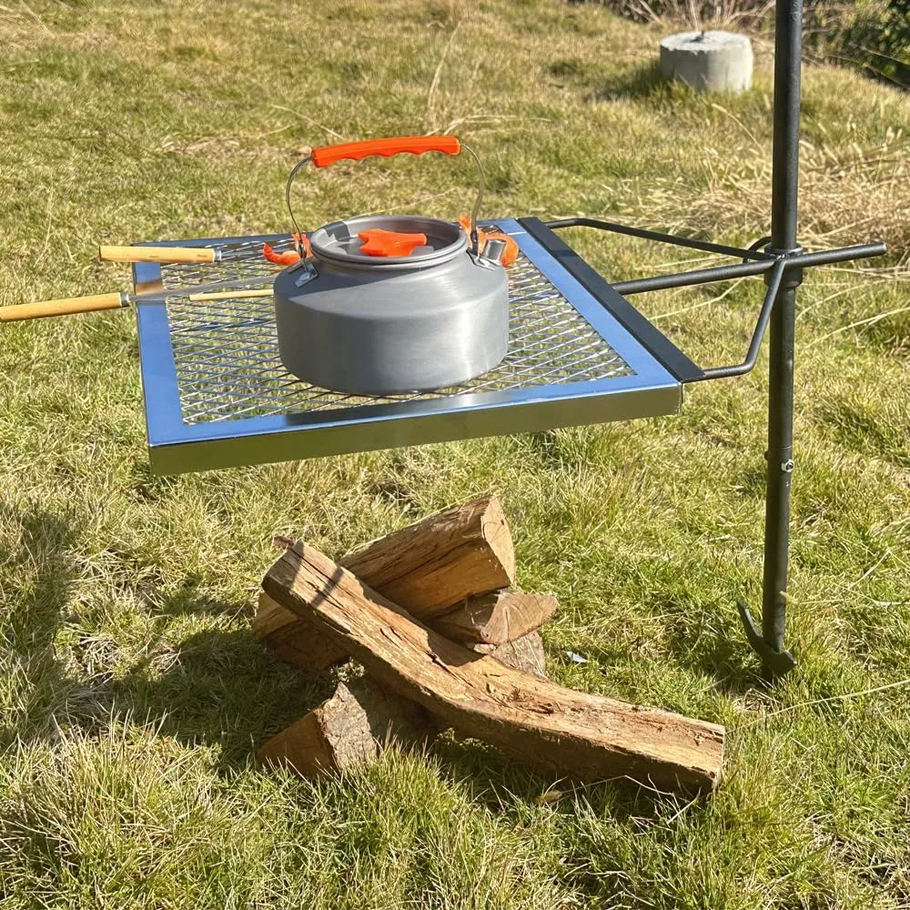 Rotating Campfire Grill | Heavy Duty Steel Fire Pit Grill | 360° Adjustable Portable Outdoor Cooking Equipment for Camping & BBQ
