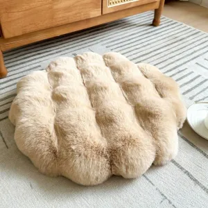 Round Chair Cushions Plush Chair Pads Memory Foam Seat Cushion Bubble Rabbit Fluff Seat Pad for Home Office Kitchen Dining Chairs (Khaki, 18 inch)