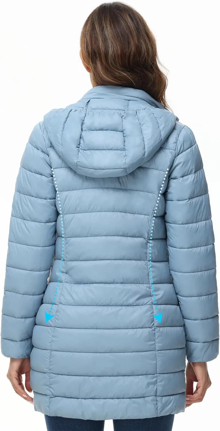 ROYAL MATRIX Women's Packable Puffer Jacket Lightweight Puffer Coat with Hood Long Winter Warm Travel Puffer Jackets