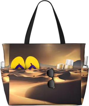Sahara Desert Print 28L Beach Tote Bag, Water-resistant Travel Tote, Lightweight Gym & Camping Carryall
