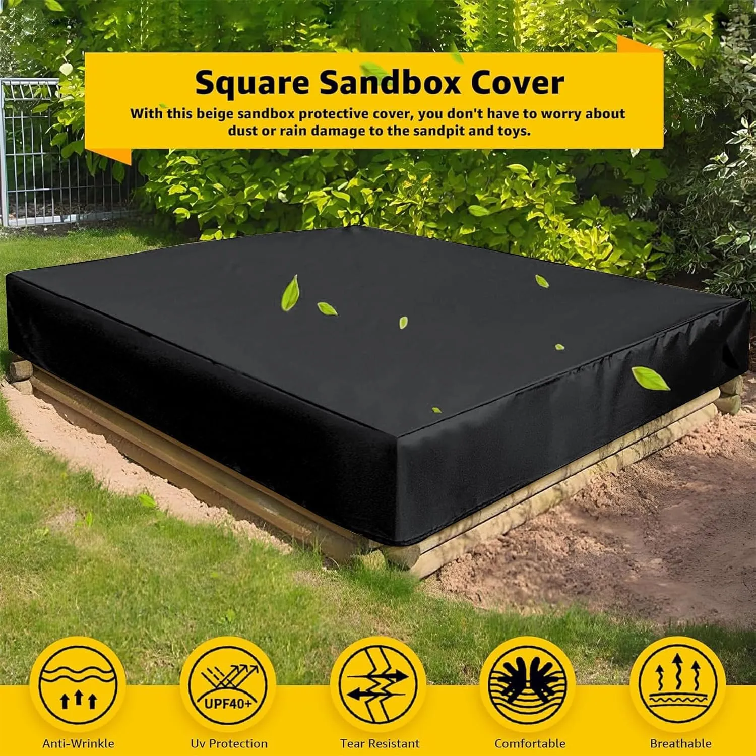 Sandbox Cover, 420D Oxford Heavy Duty Waterproof Sand Box Cover, Outdoor Garden Square Sandbox Cover for Kids Protect Sandbox Sand and Toys(Black,70" X 70" X 8")