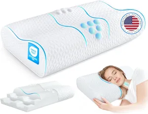 Sandwich Cervical Neck Pillow Queen Size - Dynamic Memory Foam Pillow for Neck Shoulder Pain Relief, Ergonomic Adjustable Contour Bed Pillow for Side, Stomach and Back Sleepers CertiPUR-US
