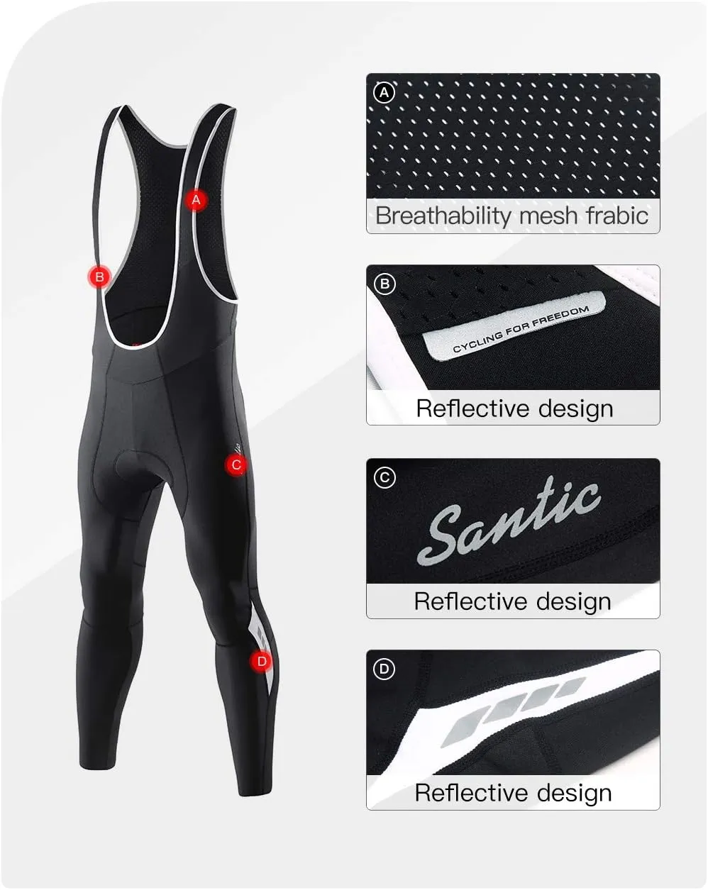 Santic Men's Winter Fleece Pro Cycling Bib Pants 4D Padded Thermal Cold Weather Bike Riding Pants with Pockets