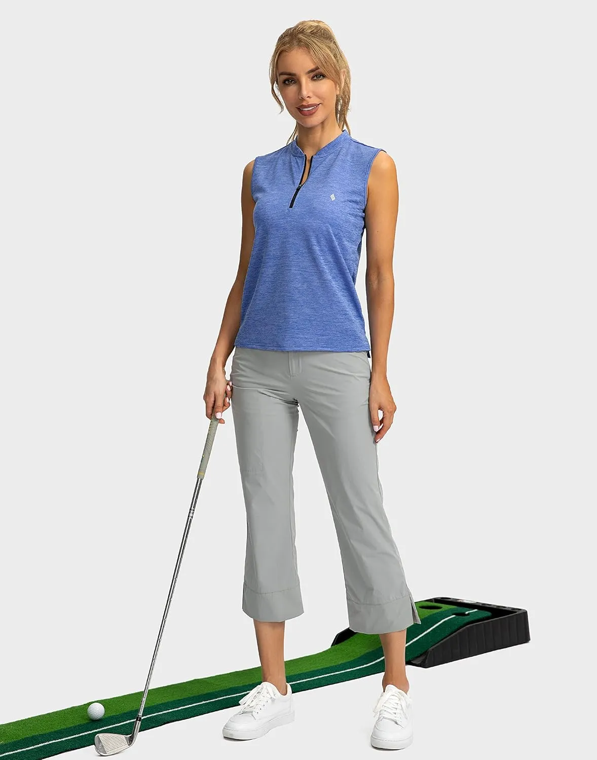 SANTINY Women's Sleeveless Golf Shirt Zip Up Tennis Lightweight Quick Dry Tank Tops Polo Shirts for Women