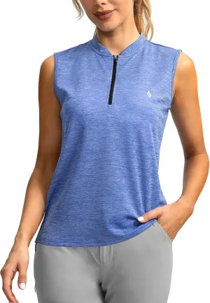 SANTINY Women's Sleeveless Golf Shirt Zip Up Tennis Lightweight Quick Dry Tank Tops Polo Shirts for Women