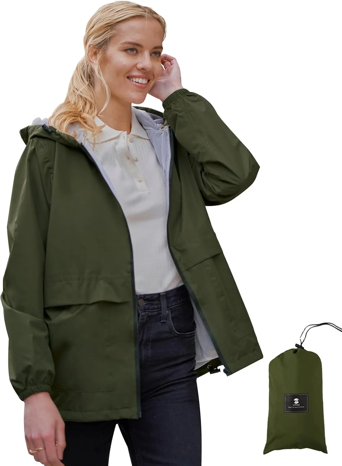 SaphiRose Lightweight Rain Jacket Women Waterproof Breathable Raincoat Packable Hooded Windbreaker