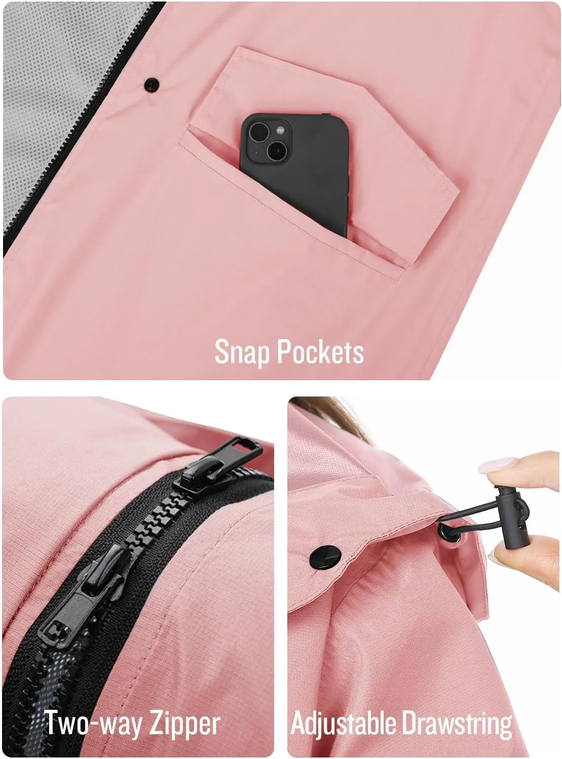 SaphiRose Women's Long Rain Jacket Waterproof Lightweight Hooded Raincoat Packable Knee Length Rain coat