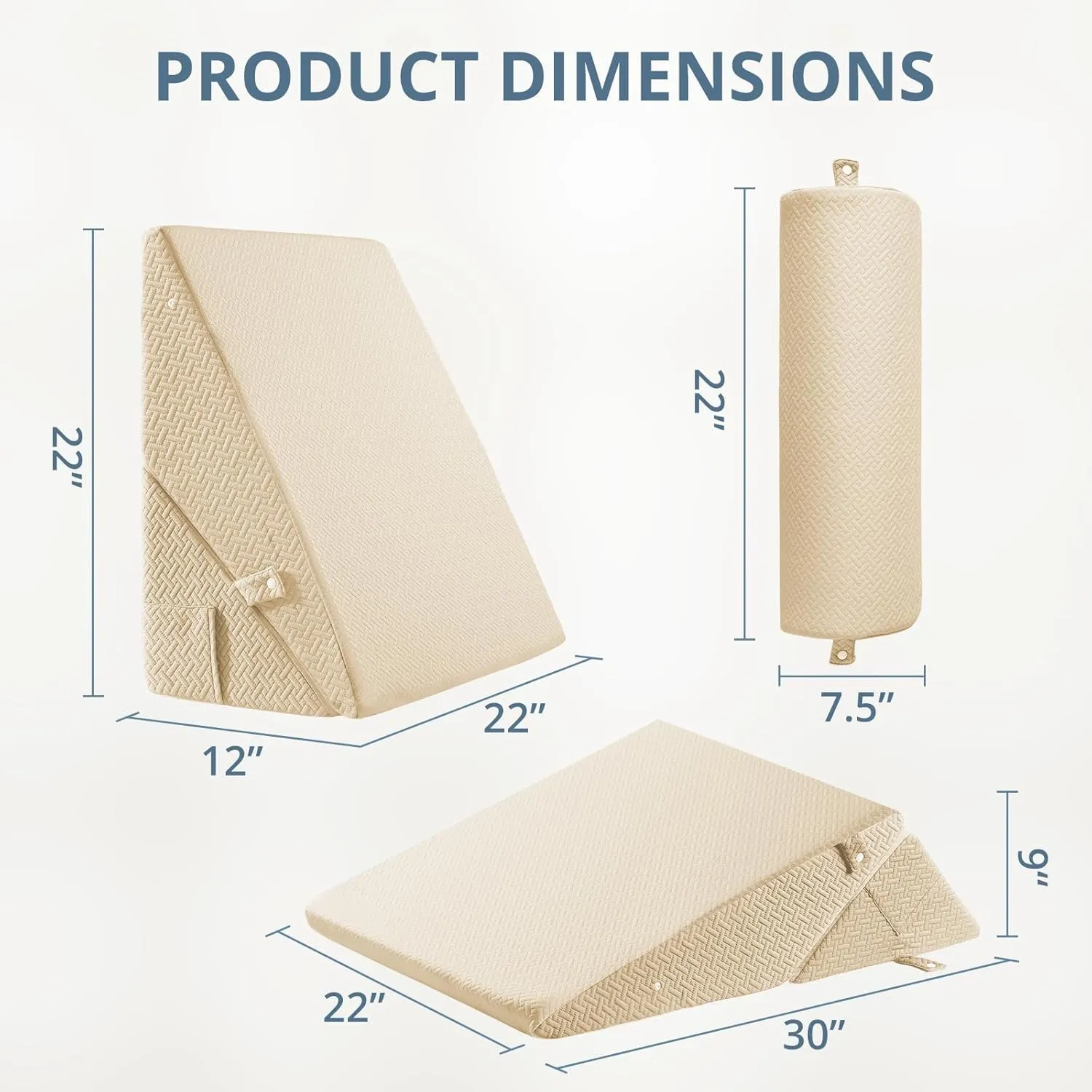 Sasttie Wedge Pillow for Headboard, Adjustable Bed Wedge Pillow Set with Orthopedic Memory Foam Neck Cushion – for Acid Reflux, Neck & Back Support, and Post-Surgery Recovery, Beige