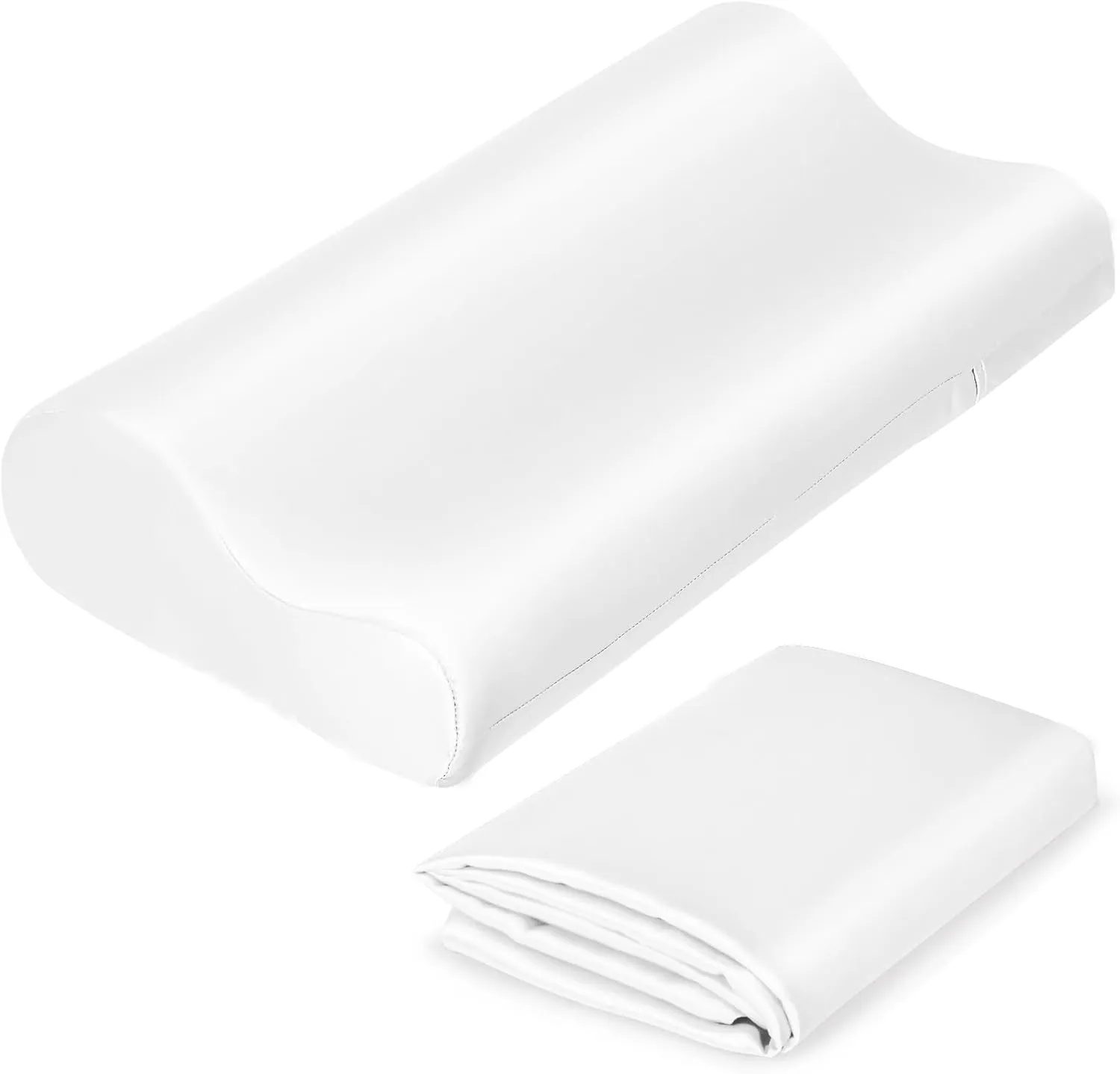 Satin Pillowcase for Contour Memory Foam Pillows, 24" x 14" x 5.1"/3.5" Cervical Pillow Case, Soft Pillow Cover for Sleeping Pillows (White)