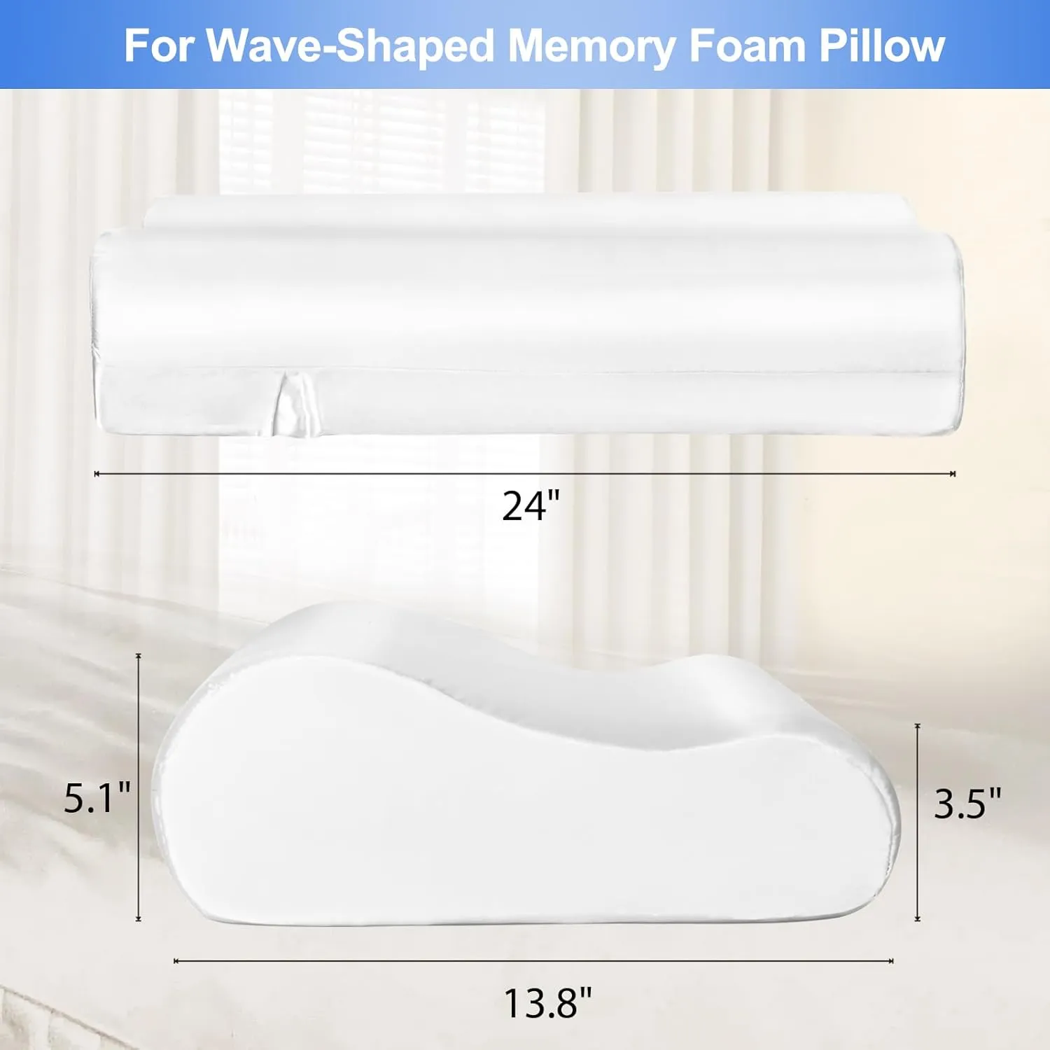 Satin Pillowcase for Contour Memory Foam Pillows, 24" x 14" x 5.1"/3.5" Cervical Pillow Case, Soft Pillow Cover for Sleeping Pillows (White)
