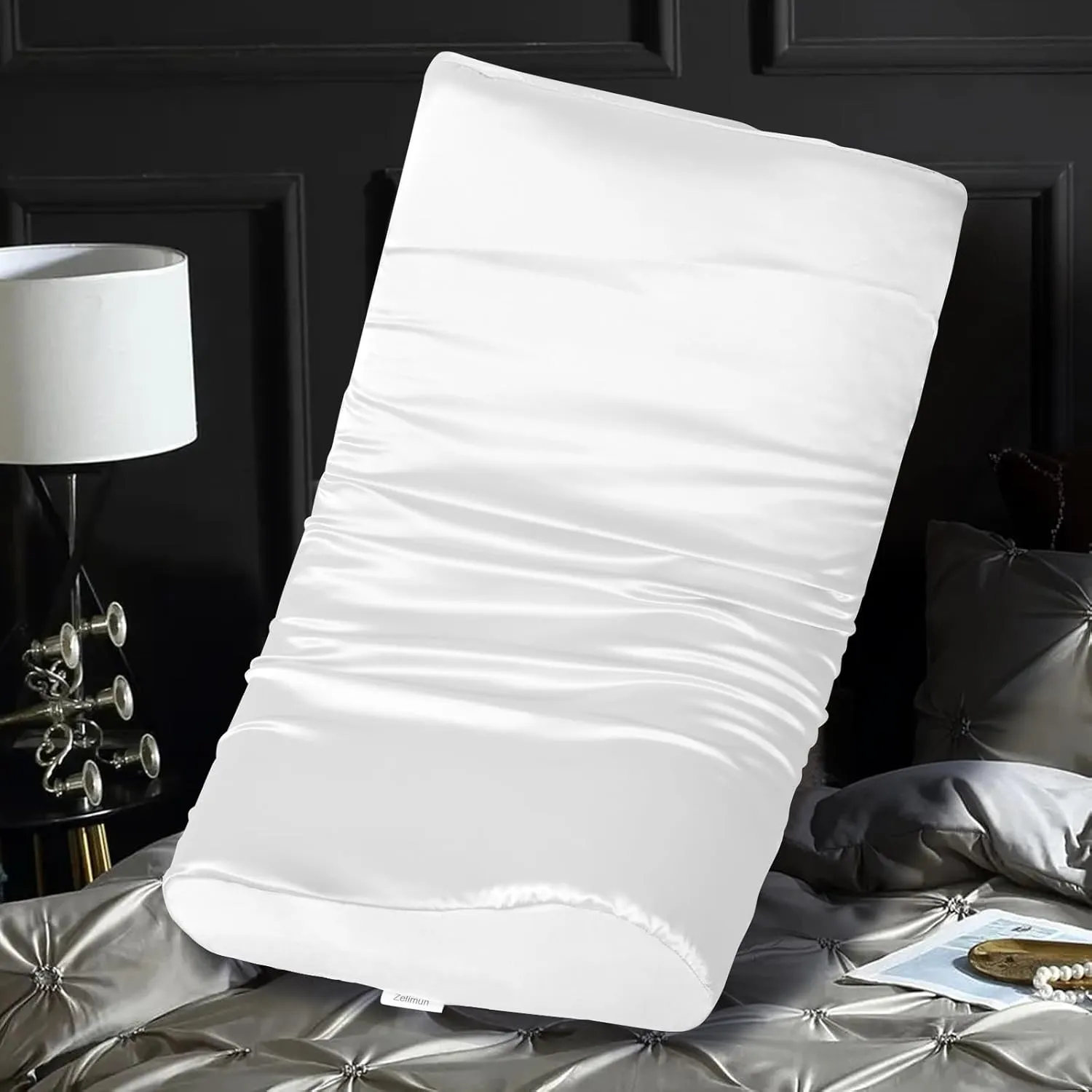Satin Pillowcase for Contour Memory Foam Pillows, 24" x 14" x 5.1"/3.5" Cervical Pillow Case, Soft Pillow Cover for Sleeping Pillows (White)