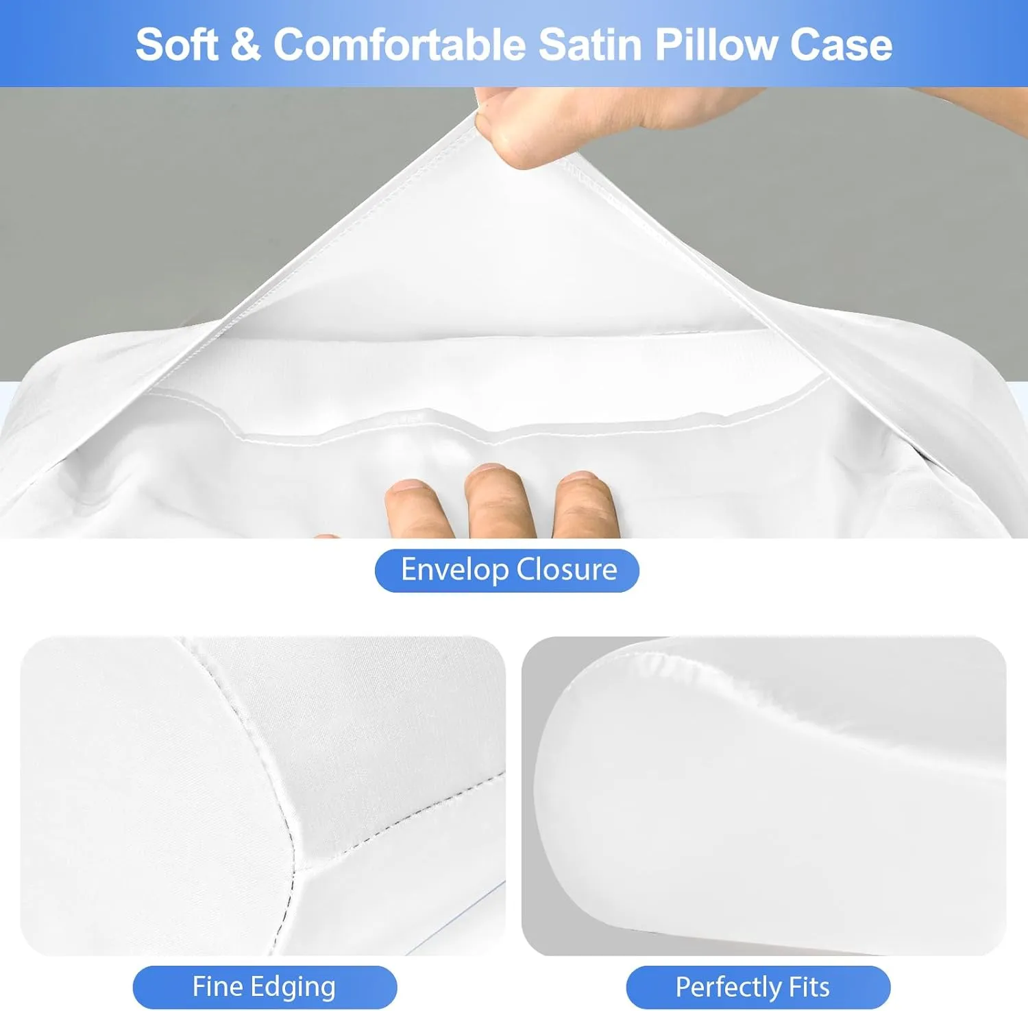 Satin Pillowcase for Contour Memory Foam Pillows, 24" x 14" x 5.1"/3.5" Cervical Pillow Case, Soft Pillow Cover for Sleeping Pillows (White)