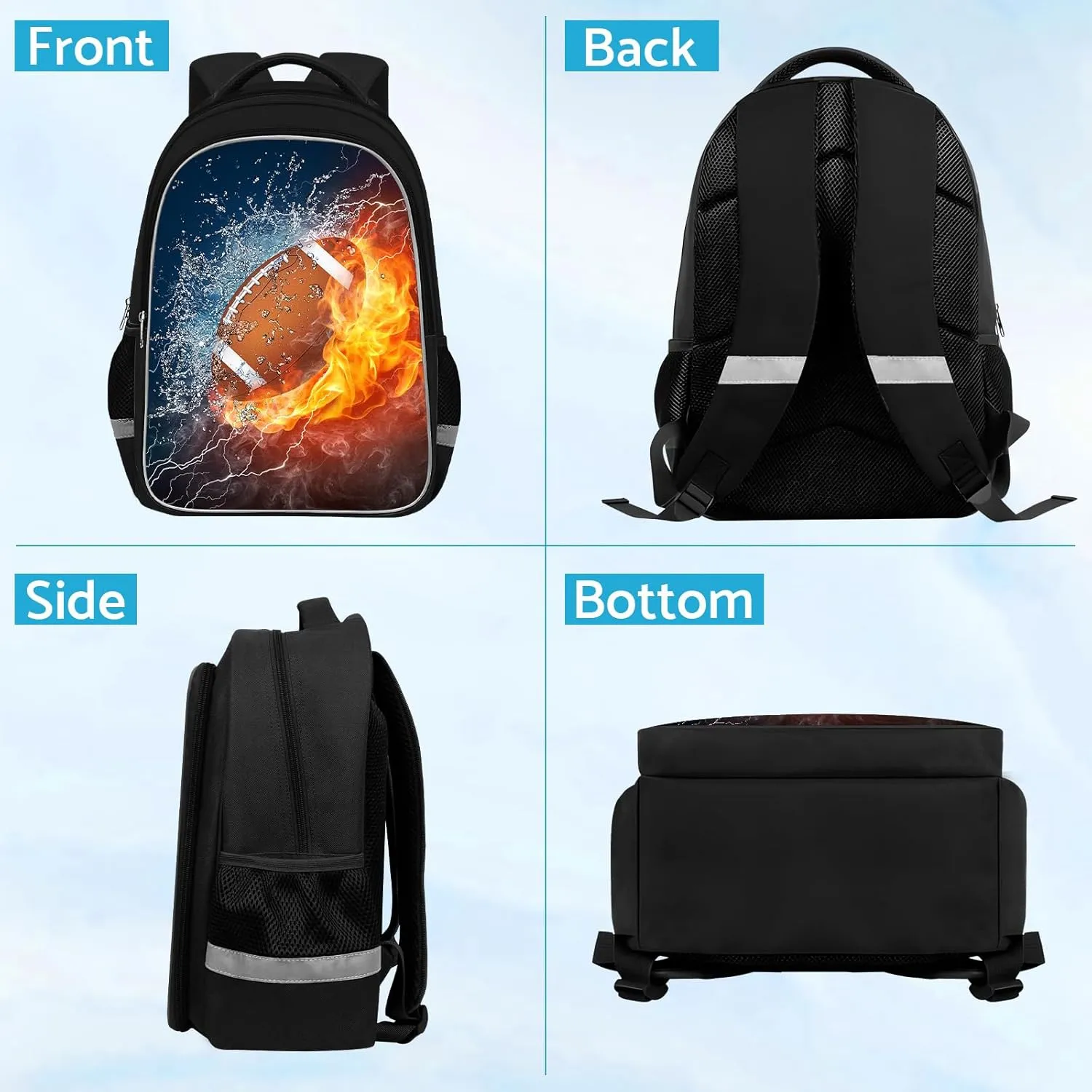 School Backpack for Boys - American Football Boys Backpack for Kids Children Teens Elementary Middle School - Students Bag for Ages 6-18,17″Bookbag Multifunctional Large Capacity