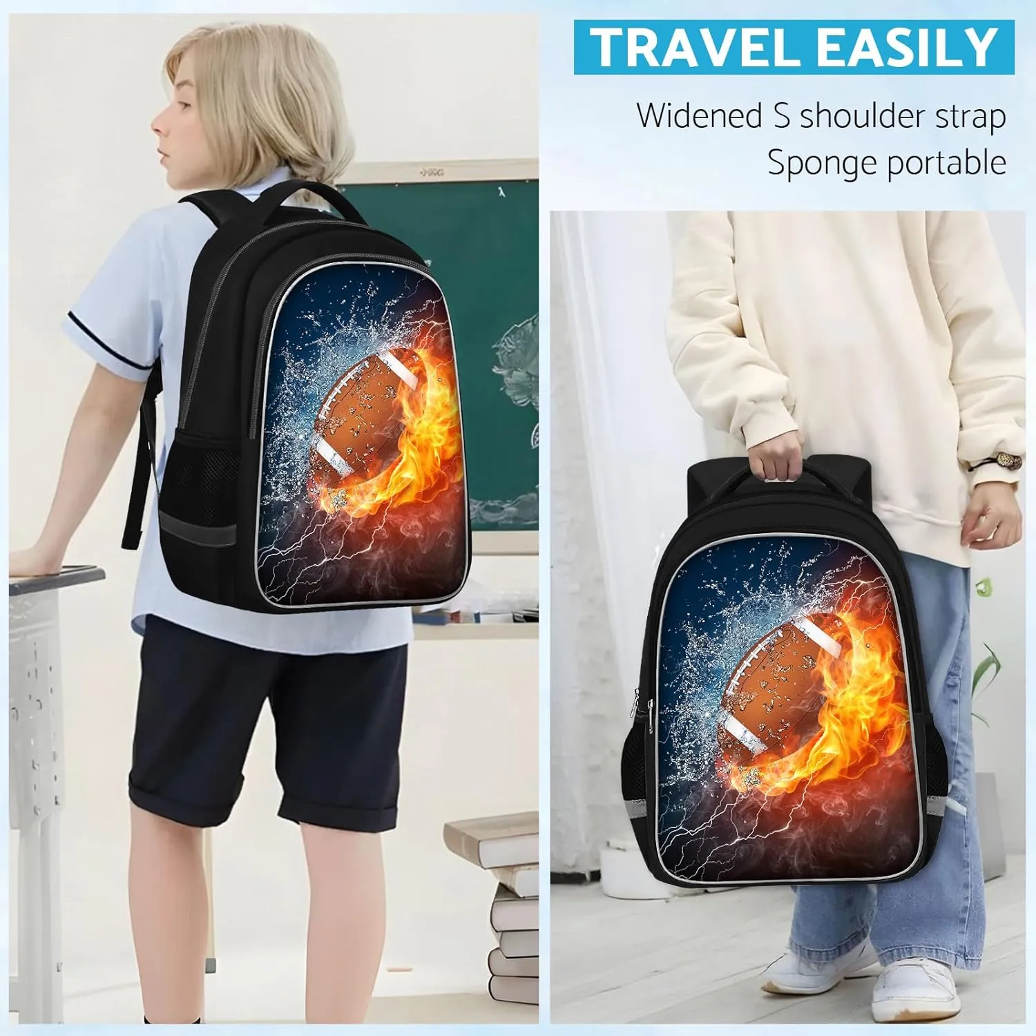School Backpack for Boys - American Football Boys Backpack for Kids Children Teens Elementary Middle School - Students Bag for Ages 6-18,17″Bookbag Multifunctional Large Capacity