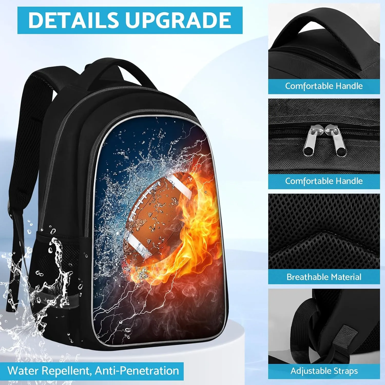 School Backpack for Boys - American Football Boys Backpack for Kids Children Teens Elementary Middle School - Students Bag for Ages 6-18,17″Bookbag Multifunctional Large Capacity