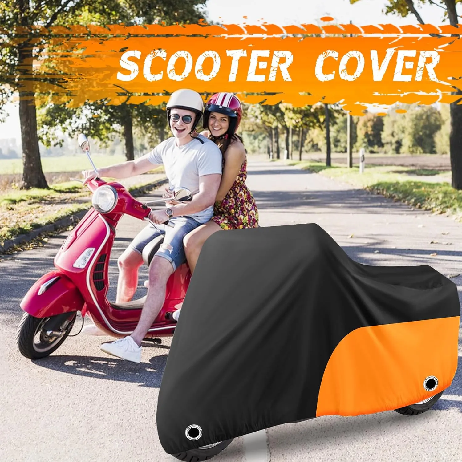 Scooter Cover - Waterproof, Windproof & UV Protection for 72" Yamaha, Honda Ruckus (Black & Orange)