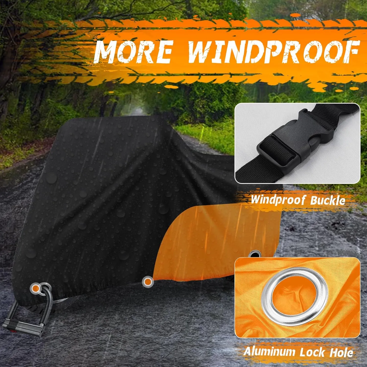 Scooter Cover - Waterproof, Windproof & UV Protection for 72" Yamaha, Honda Ruckus (Black & Orange)