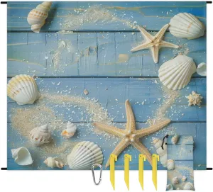 Seashell Beach Blanket, Sandproof Beach Mat, Adults Waterproof Quick Drying Sand Free Mat with 4 x Ground Spikes for Outdoor Travel Camping Hiking, Starfish
