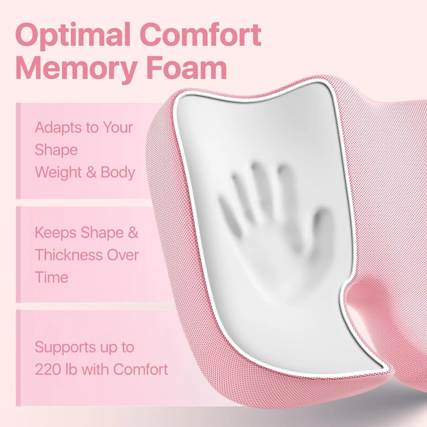 Seat Cushion, Extra Large Memory Foam Cushion for Office Chair Cushions, Ergonomic Cushions Pad Pillow for Pressure Relief Sciatica & Pain Relief for Long Sitting, Pink