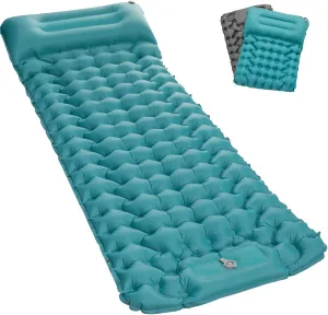 Self Inflating Sleeping Pad Mattress for Tent Camping: Inflatable Camping Bed with Built-in Foot Pump for Backpacking - 4" Extra Thick Mat Air Cot for Floor - Blue