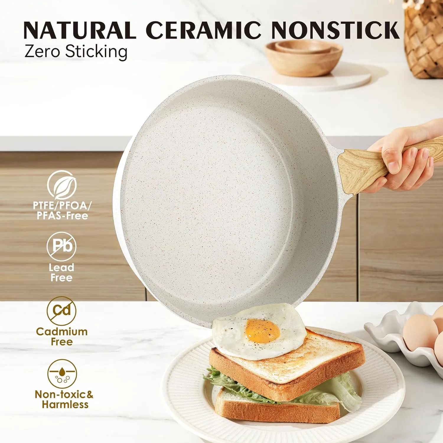 SENSARTE Nonstick Ceramic Saute Pan 12-Inch, Non-toxic Deep Frying Pan Skillet with Lid, Healthy Jumbo Cooker, Stay Cool Handle, Induction Compatible, PFOA & PFAS Free