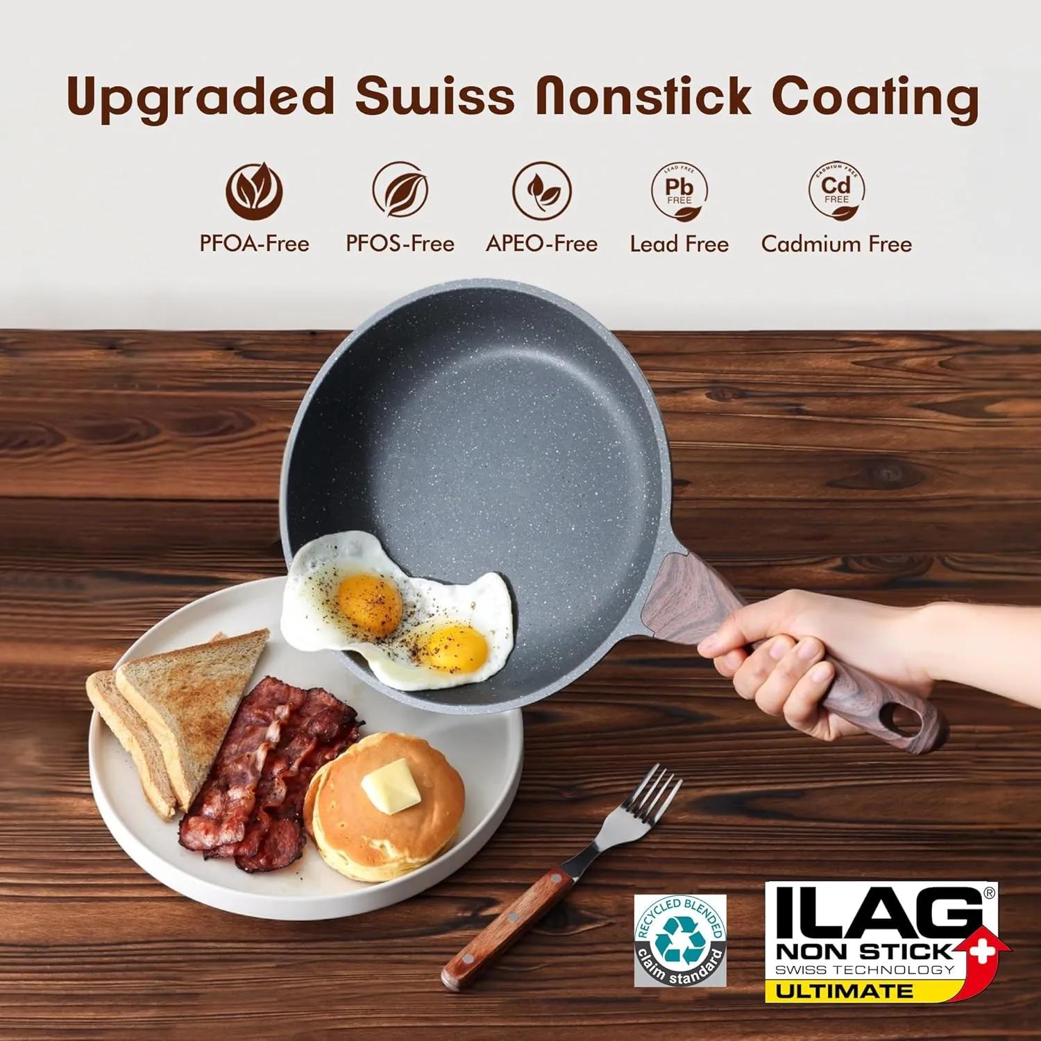 SENSARTE Nonstick Frying Pan Skillets, Swiss Granite Coating Omelette Pans, Healthy Cookware Chef's Pans, PFOA Free (8 10 Inch)