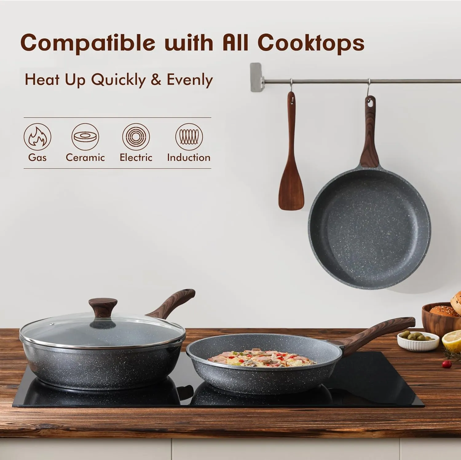 SENSARTE Nonstick Frying Pan Skillets, Swiss Granite Coating Omelette Pans, Healthy Cookware Chef's Pans, PFOA Free (8 10 Inch)
