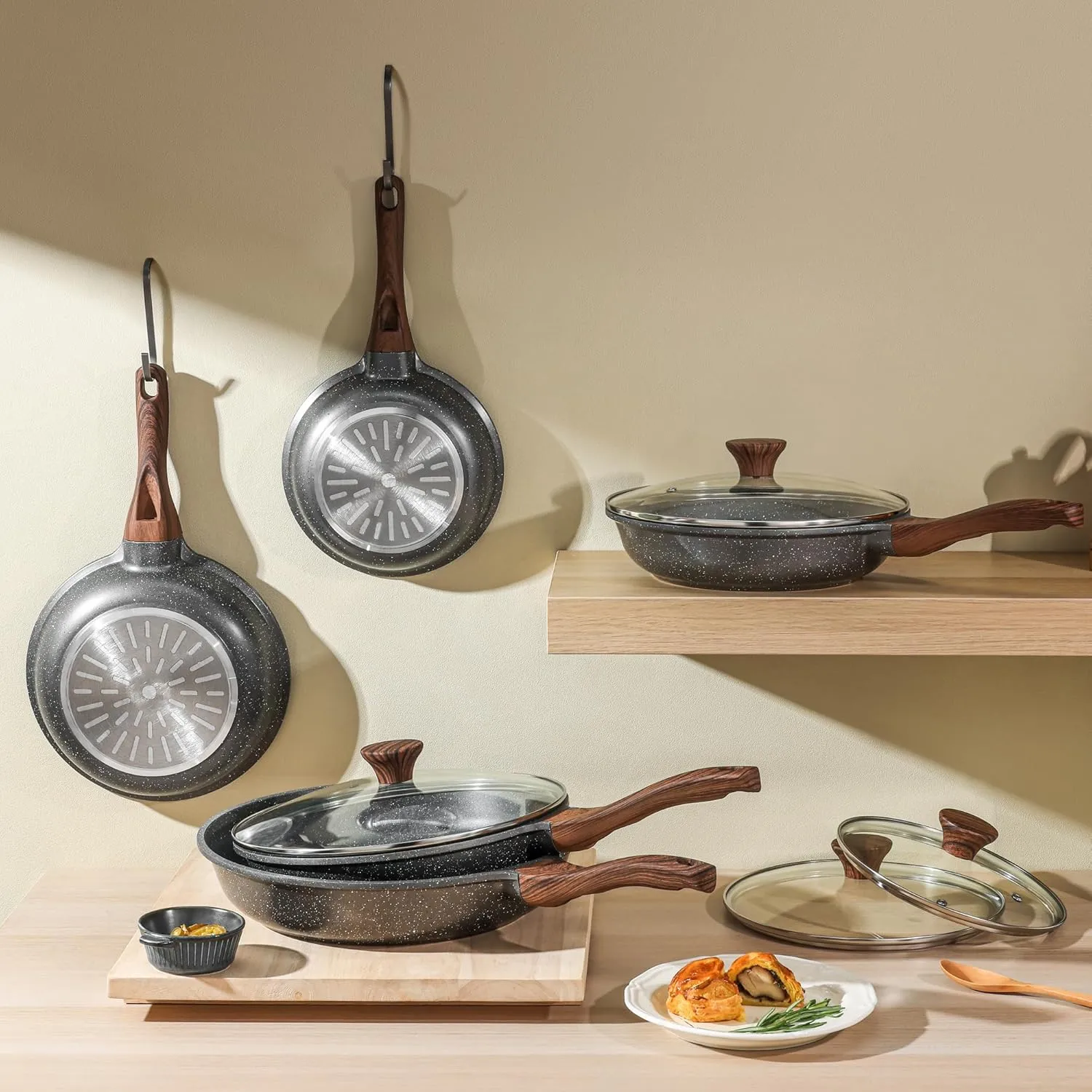 SENSARTE Nonstick Frying Pan Skillets, Swiss Granite Coating Omelette Pans, Healthy Cookware Chef's Pans, PFOA Free (8 10 Inch)