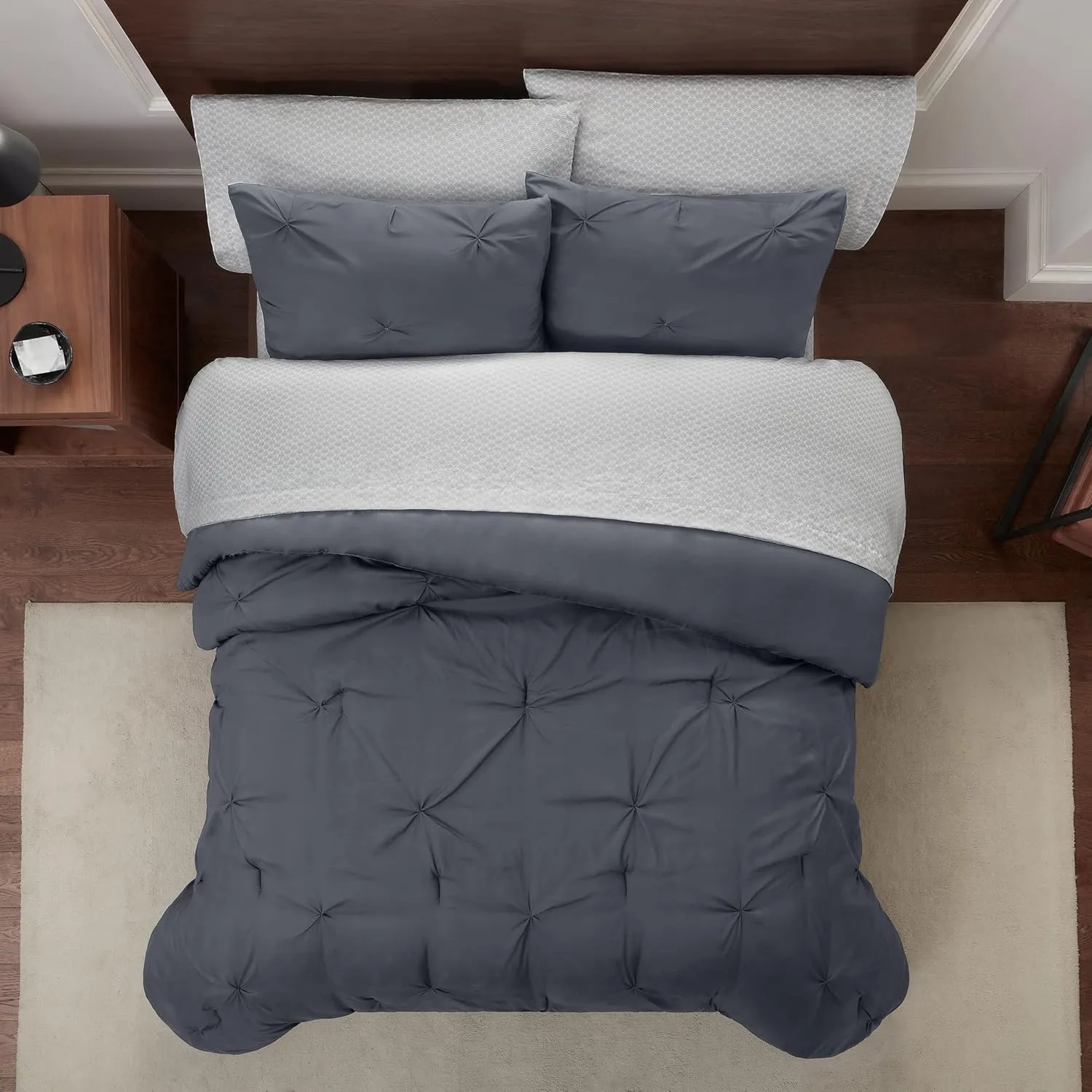 SERTA Simply Clean Lightweight 5 Piece Pleated Bed in a Bag for All Season, Full, Castlerock