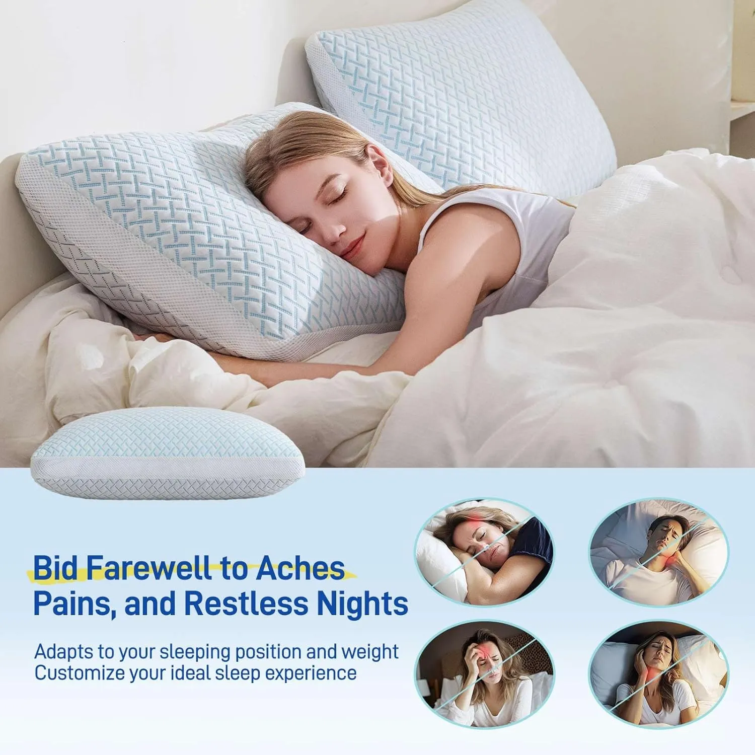 Shredded Memory Foam Cooling Soft Pillow King Size, Adjustable Hypoallergenic Hotel Quality Pillow for Back, Side and Stomach Sleeper, Bamboo Viscose Cover, Oeko-TEX Certified
