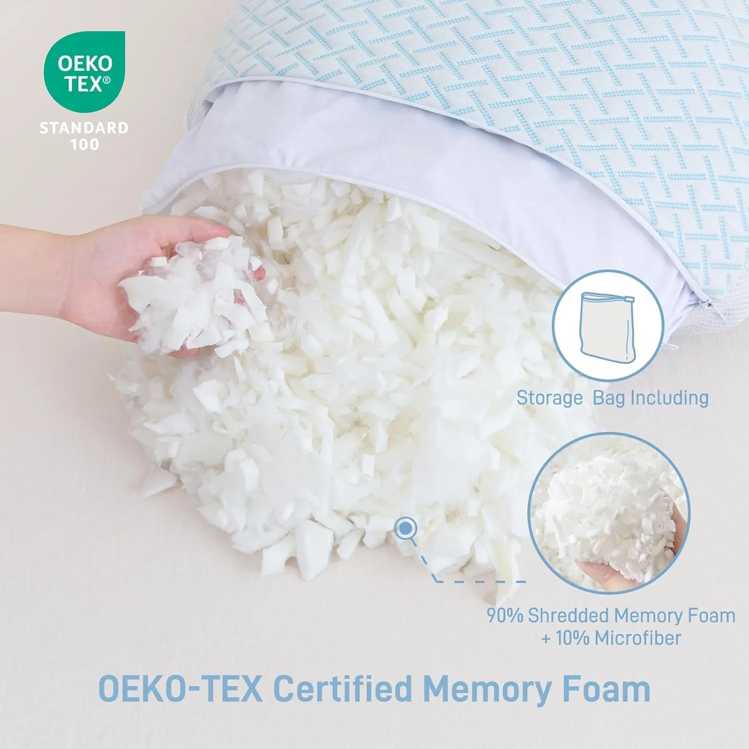 Shredded Memory Foam Cooling Soft Pillow King Size, Adjustable Hypoallergenic Hotel Quality Pillow for Side, Back and Stomach Sleeper, Bamboo Viscose Cover, Oeko-TEX Certified
