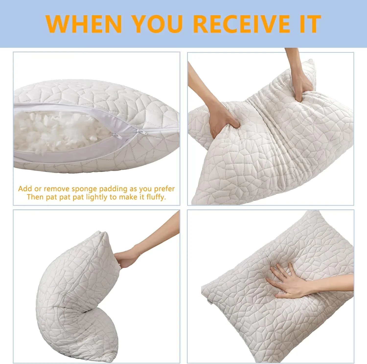 Shredded Memory Foam Pillow, Queen (1-Pack), Adjustable Bed Pillow for Side Back Stomach Sleepers,Comfy Cooling Pillow for Sleeping with Washable Cover…